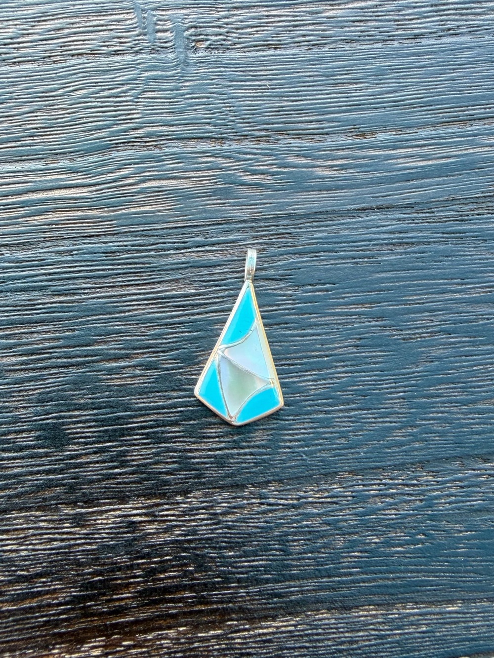 Navajo Handmade Mother of Pearl and Turquoise Inlay Pendant - signed by artist